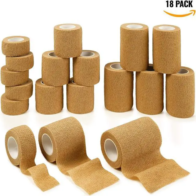 Main image of MEDca Tape Wrap, Self Adherent Rap Tape, Adhering Stick Bandage, Self Grip Roll 1 Inche 2 Inch and 3 inch X 5 YARDS 6 of Each Size Total of 18 Rolls Skin Color
