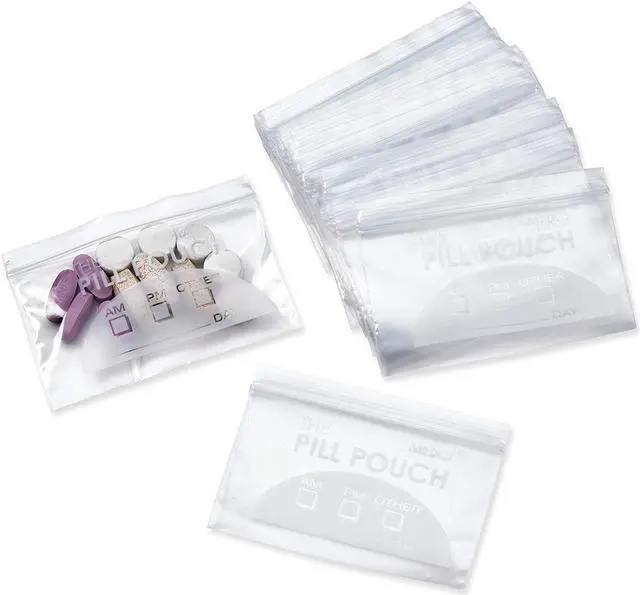Main image of Pill Bag Pouch, Reusable Plastic Pill Organizer Bags, Size 3 X 2 3 Mil (Pack of 100)