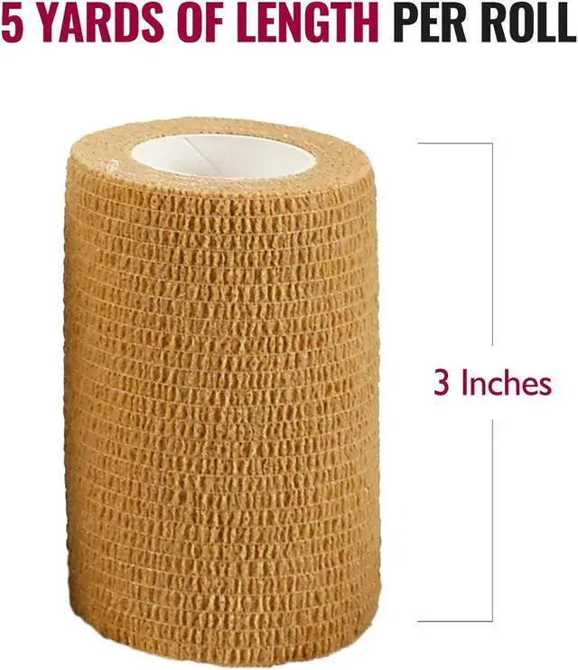 Alt view image 3 of 9 - MEDca Self Adherent Cohesive Wrap Bandages 3 Inches X 5 Yards 12 Count with Strong Elastic First Aid Tape for Sprain Swelling and Soreness on Wrist and Ankle (Skin Color)