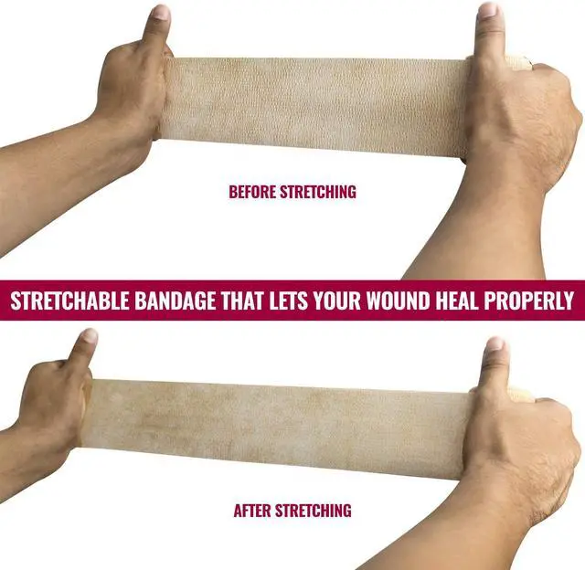Alt view image 4 of 9 - MEDca Self Adherent Cohesive Wrap Bandages 3 Inches X 5 Yards 12 Count with Strong Elastic First Aid Tape for Sprain Swelling and Soreness on Wrist and Ankle (Skin Color)