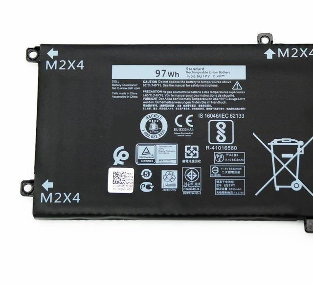 Alt view image 3 of 5 - Battery for DELL XPS 15 7590 9560 9550 9570 6GTPY 97Wh 11.4V High Capacity Li-ion Laptop Battery
