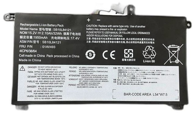 Main image of Laptop Battery for Lenovo ThinkPad T570 T580 P51S P52S 01AV493, 01AV494, 01AV495, SB10K97528, SB10K97529, 61, 61+ 11.4V 48Wh/72Wh High Capacity, 12-Month Warranty