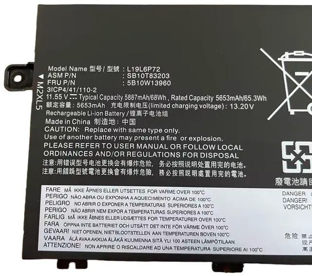 Alt view image 2 of 3 - Laptop Battery for Lenovo ThinkPad P15V T15 Gen 1 TP00119A TP00119C TP00119D L19L6P72 11.55V 68Wh, High Capacity