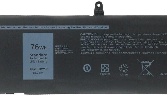 Alt view image 2 of 5 - Battery for Dell Alienware 13 R3 P81G ALW13CR TDW5P 11.4V 76Wh, Compatible with Alienware 13 R3, M14X R2, M15X, M17X R4, M18X R2, 1-Year Warranty