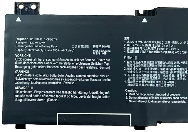 Alt view image 2 of 3 - Battery for ASUS ZenBook Flip 14 UM462DA-AI015T AI016T, B31N1822, 11.55V 42Wh, High Capacity, 1-Year Warranty