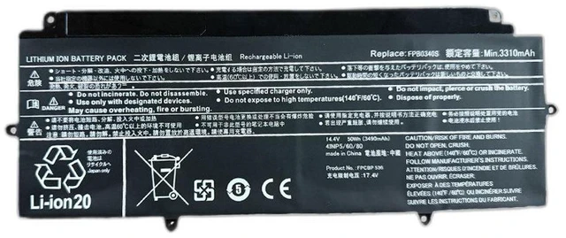 Main image of Battery for Fujitsu LifeBook U938 U939 FPB0340S FPCBP536 7.6V 4400mAh 33Wh Li-ion, High Capacity, 12-Month Warranty