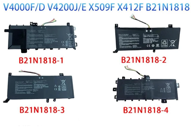 Main image of Laptop Battery for ASUS V4000F/D V4200J/E X509F X412F B21N1818 11.55V 42Wh 3-Cell Li-ion, Compatible with A41N1818, A41N1821, 0B200-03050000, 1-Year Warranty