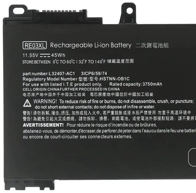 Alt view image 2 of 5 - Battery for HP ZHAN 66 Pro A 15 14 G2/G3, 13 G2 RE03XL 11.55V 41.7Wh, Compatible with L32656-005, L32407-2C1, 3-Cell Li-ion, 12-Month Warranty ProBook 430 G6 445 G6 455R G6 450 G7