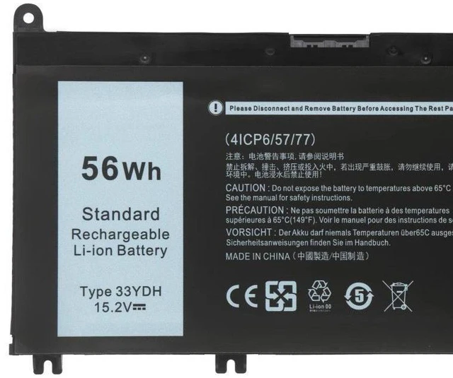 Alt view image 2 of 5 - 33YDH 15.2V 56Wh 4-Cell Li-ion Battery for Dell G3 3579/3779, G5 5587, G7 7588, Inspiron 7577, Latitude 3490/3580/3590 12-Month Warranty