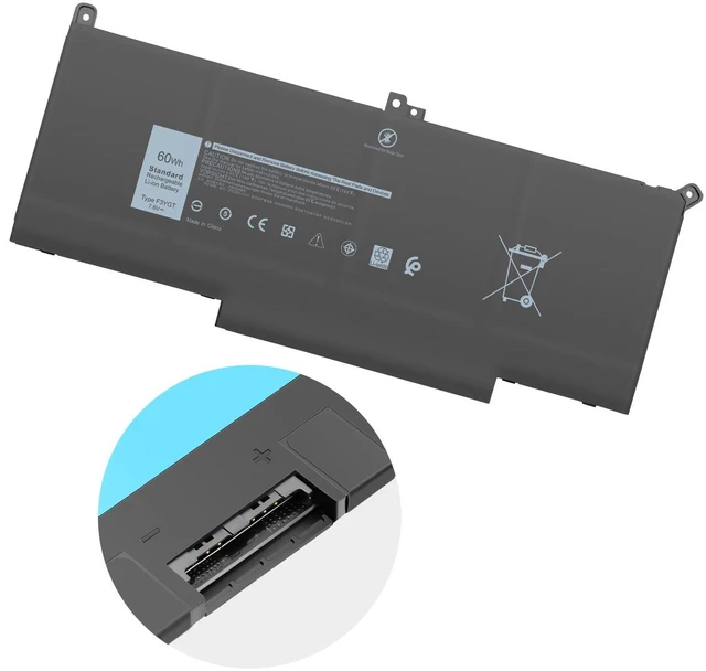 Alt view image 5 of 5 - Battery for Dell Latitude E7000 7280 E7380 E7480 DJ1J0 F3YGT 11.4V 60Wh 4-Cell Li-ion High Capacity, Fast Shipping, 12-Month Warranty