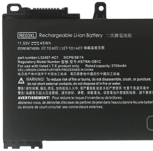 Alt view image 2 of 5 - RE03XL 45Wh Replacement Battery for HP ProBook 430/440/445/450 G6/G7 & ZHAN 66 Pro 13/14/15 G2/G3 Series 11.55V Liion Laptop Battery (2Year Warranty)