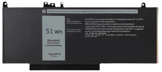 Main image of Battery for Dell Latitude P48G 3350 3160 E5450 E5550 RYXXH G5M10 11.4V 42Wh, High Capacity, 1-Year Warranty