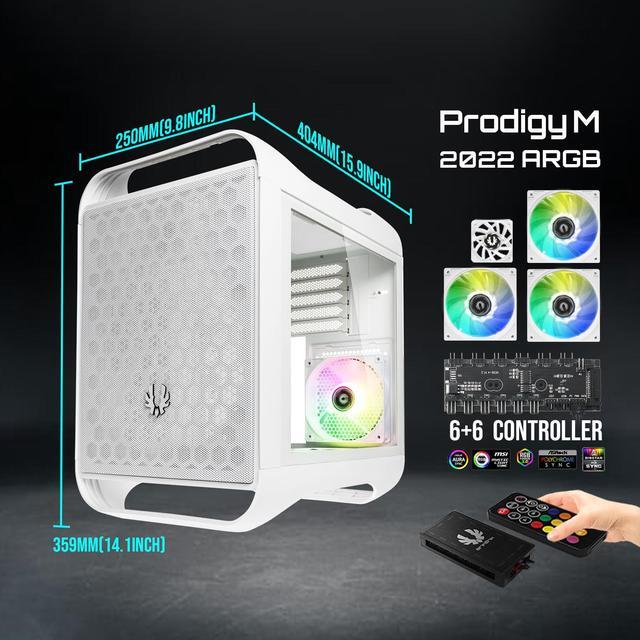 Alt view image 2 of 7 - BitFenix Prodigy M 2022 mATX/Mini-ITX Gaming PC Case, 3 ARGB Fans Included, RTX 3090 or RX 6900 XT Ready, Vertical GPU and Water Cooling Mounting, Tempered Glass, USB 3.2 Type-C Port, White