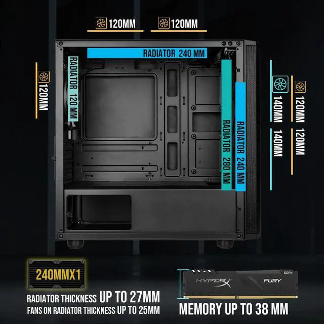 Alt view image 3 of 8 - BitFenix Nova Mesh mATX (Micro ATX, Mini ITX) PC Gaming Case ARGB Edition Black, 3 x ARGB Fans Pre-Installed, 240mm AIO Support at Top, GPU Length Support Up To 345mm