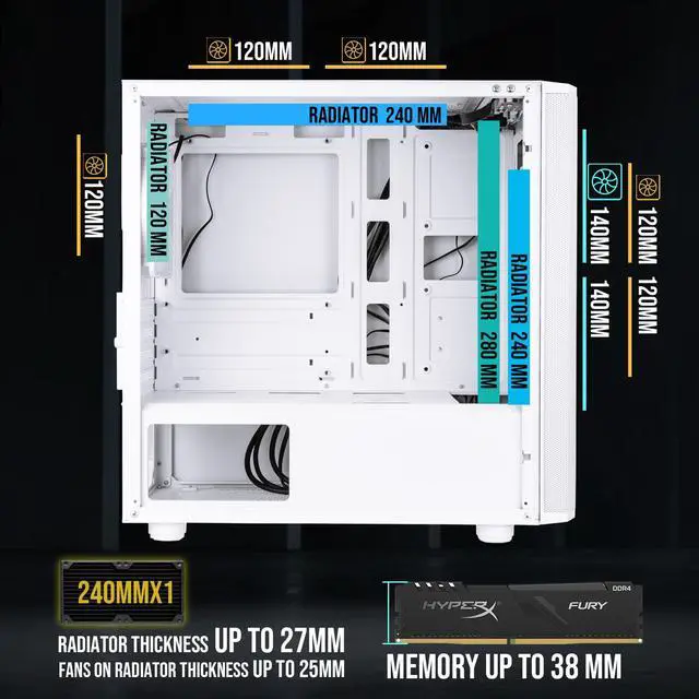 Alt view image 3 of 7 - BitFenix Nova Mesh mATX (Micro ATX, Mini ITX) PC Gaming Case ARGB Edition White, 3 x ARGB Fans Pre-Installed, 240mm AIO Support at Top, GPU Length Support Up To 345mm