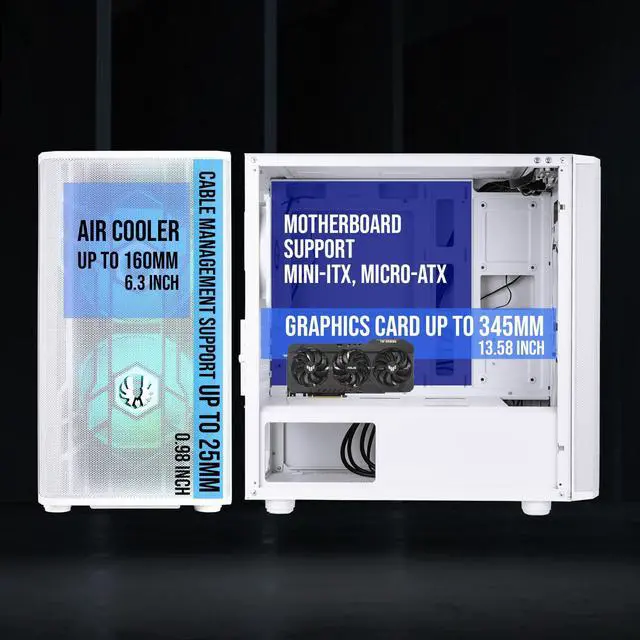 Alt view image 4 of 7 - BitFenix Nova Mesh mATX (Micro ATX, Mini ITX) PC Gaming Case ARGB Edition White, 3 x ARGB Fans Pre-Installed, 240mm AIO Support at Top, GPU Length Support Up To 345mm