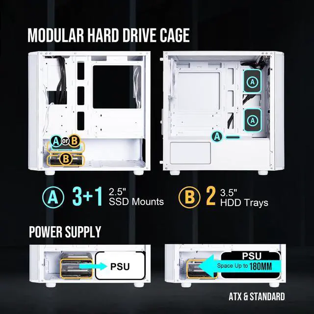 Alt view image 5 of 7 - BitFenix Nova Mesh mATX (Micro ATX, Mini ITX) PC Gaming Case ARGB Edition White, 3 x ARGB Fans Pre-Installed, 240mm AIO Support at Top, GPU Length Support Up To 345mm