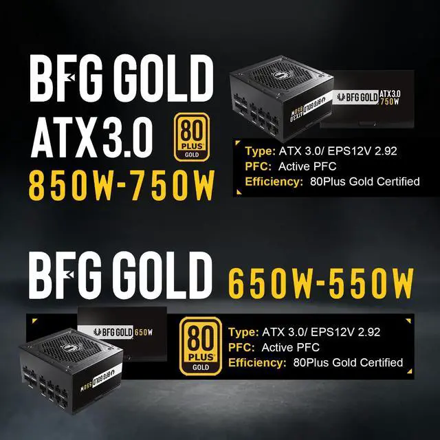 Alt view image 2 of 7 - BitFenix BFG Gold PC Gaming 850W Modular Power Supply ATX3.0 & PCIE5.0, Japanese 105°C/221°F, Efficiency Up to 90% at Typical Loading
