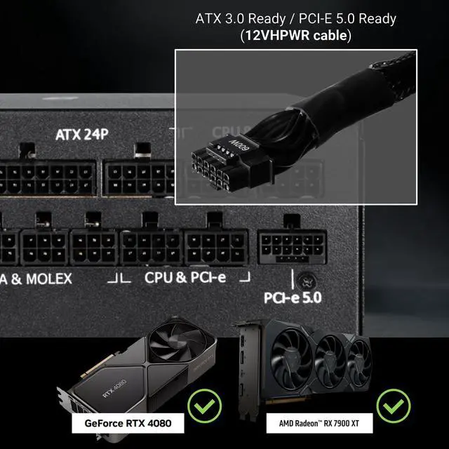 Alt view image 4 of 7 - BitFenix BFG Gold PC Gaming 850W Modular Power Supply ATX3.0 & PCIE5.0, Japanese 105°C/221°F, Efficiency Up to 90% at Typical Loading
