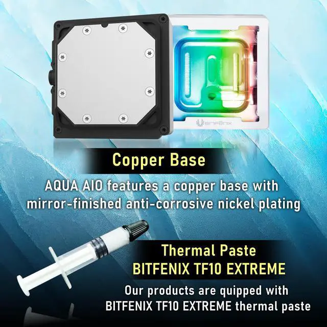 Alt view image 6 of 7 - BitFenix Cube AIO ARGB CPU Liquid Cooler 240mm Radiator White, Intel LGA1700/AMD AM5 Ready, Innovative Pump with Lift of 1.8 M/high Efficiency 5500RPM/ Silent 15DB, High Quality Made in Taiwan