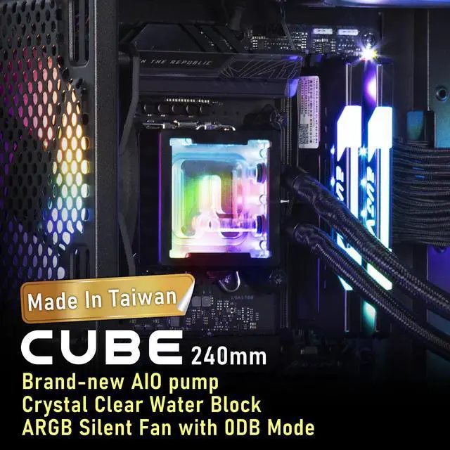 Alt view image 2 of 7 - BitFenix Cube AIO ARGB CPU Liquid Cooler 240mm Radiator Black, Intel LGA1700/AMD AM5 Ready, Innovative Pump with Lift of 1.8 M/high Efficiency 5500RPM/ Silent 15DB, High Quality Made in Taiwan