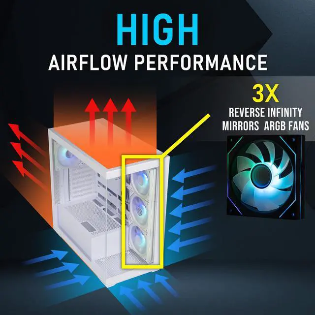 Alt view image 3 of 8 - BitFenix CETO High Airflow PC Gaming Case Black-Panoramic Tempered Glass Reverse Connection Motherboard Compatible4xInfinity Mirroring ARGB Fans(3X Reverse)-360mm AIO/GPU 410mm Support