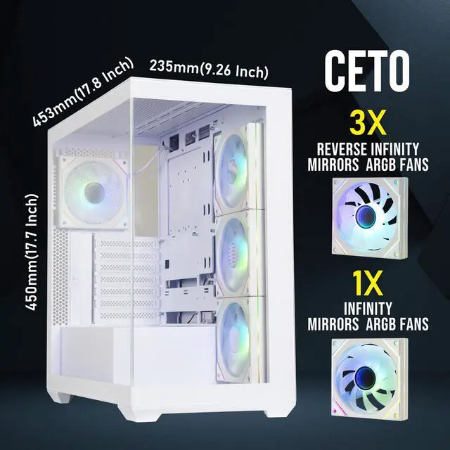 Alt view image 2 of 7 - BitFenix CETO High AirFlow PC Gaming Case White-Panoramic Tempered GlassReverse Connection Motherboard Compatible4xInfinity Mirroring ARGB Fans(3x Reverse) Pre-installed.