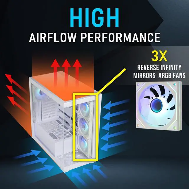 Alt view image 4 of 7 - BitFenix CETO High AirFlow PC Gaming Case White-Panoramic Tempered GlassReverse Connection Motherboard Compatible4xInfinity Mirroring ARGB Fans(3x Reverse) Pre-installed.
