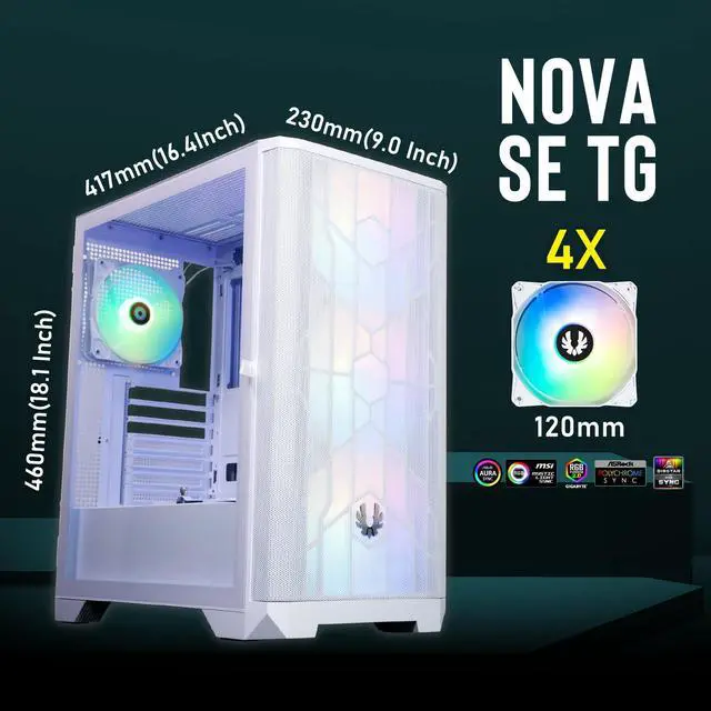 Alt view image 2 of 7 - BitFenix NOVA MESH SE TG ARGB Edition Case, White Body/White Mesh, Tempered Glass Side Panel, ATX/Micro ATX/Mini ITX Form Factor, 4 x 3 pin 5V ARGB Fans Pre-installed, BFC-NSE-300-WWGKW-4A