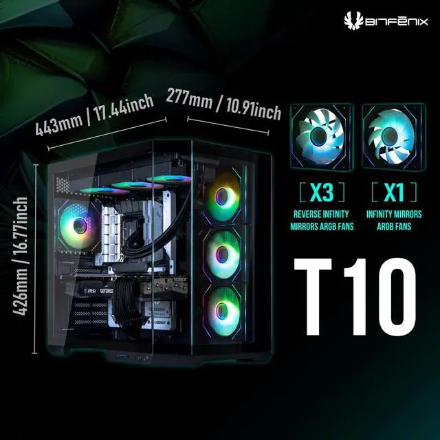 Alt view image 2 of 7 - BitFenix T10 Dual Chamber PC Gaming Case Black 4ARGB