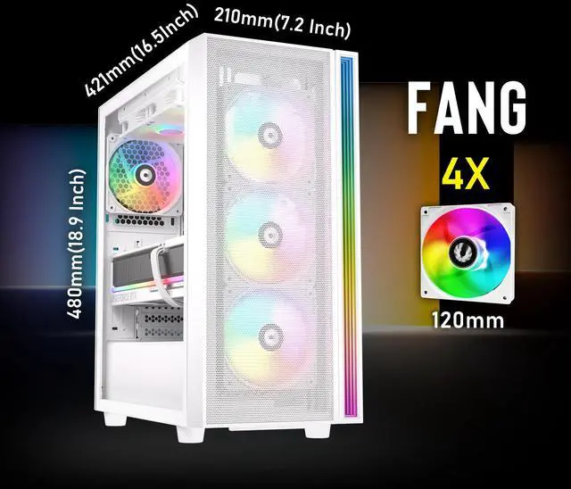 Alt view image 2 of 7 - BitFenix Fang Mesh 4 ARGB Fans, High Airflow PC Gaming Case White, GPU Support 360mm, 240 Top/360 Front AIO Support, 4+4 Controller (LED/PWM System) Temper Glass Aura SYNC/Mystic Light/RGB Fusion 2.0