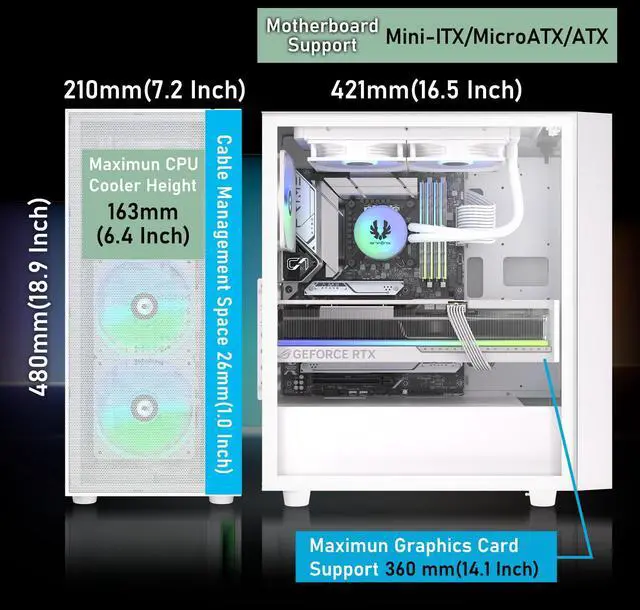 Alt view image 3 of 7 - BitFenix Fang Mesh 4 ARGB Fans, High Airflow PC Gaming Case White, GPU Support 360mm, 240 Top/360 Front AIO Support, 4+4 Controller (LED/PWM System) Temper Glass Aura SYNC/Mystic Light/RGB Fusion 2.0