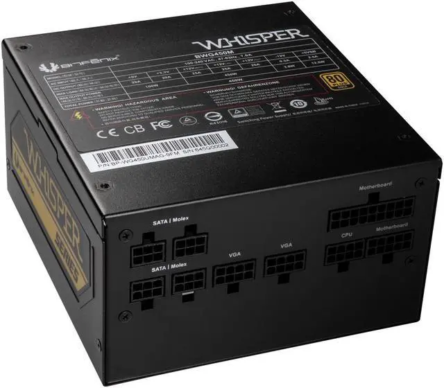 Alt view image 4 of 7 - BitFenix Whisper M 80 Plus Gold Full Modular 450W PSU, BWG450M