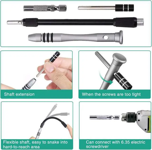 Alt view image 4 of 7 - Aigrous Precision Screwdriver Kit, 60 in 1 with 56 Bits Screwdriver Set,Magnetic Driver Kit with Flexible Shaft, Extension Rod for Mobile Phone, Smartphone, Game Console, Tablet, PC,Black