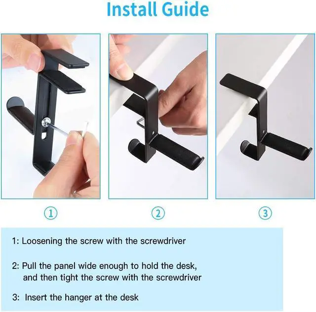 Alt view image 6 of 7 - Headset Hook Holder Headphone Hanger, Aigrous Universal PC Gaming Headset Hanger Mount Earphone Stand Adjustable Desk Clamp USB Cable Earbuds Hook Organizer for Apple Watch Headphone