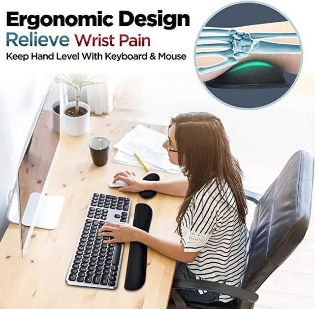 Aigrous Memory Foam Keyboard Wrist Rest Pad with Anti-Slip Base, Cushion  Support and Ergonomic Design, Pain Relief for Office, Gaming, Computer,  Laptop Typing 