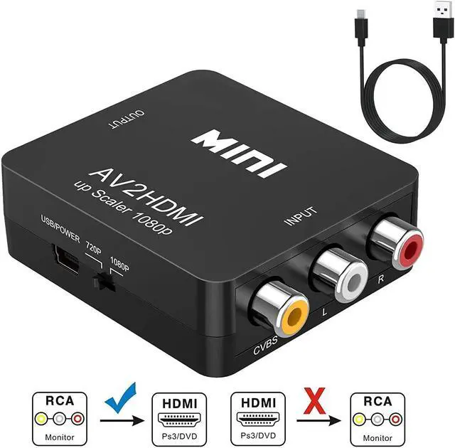 Main image of RCA to HDMI, AV to HDMI Converter,Aigrous 1080P Mini RCA Composite CVBS Video Audio Converter Adapter Supporting PAL/NTSC for TV/PC/ PS3/ STB/Xbox VHS/VCR/Blue-Ray DVD Players