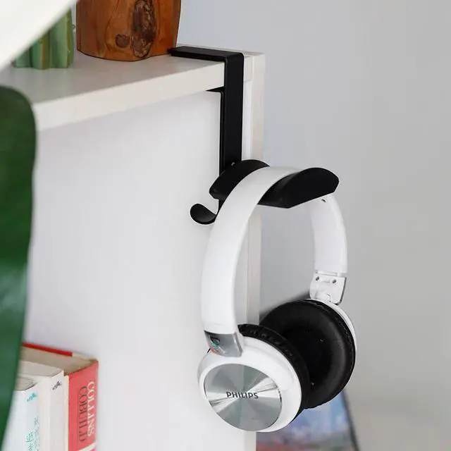 Alt view image 2 of 2 - Headset Hook Holder Headphone Hanger, Aigrous Universal PC Gaming Headset Hanger Mount Earphone Stand Adjustable Desk Clamp USB Cable Earbuds Hook Organizer for Apple Watch Headphone