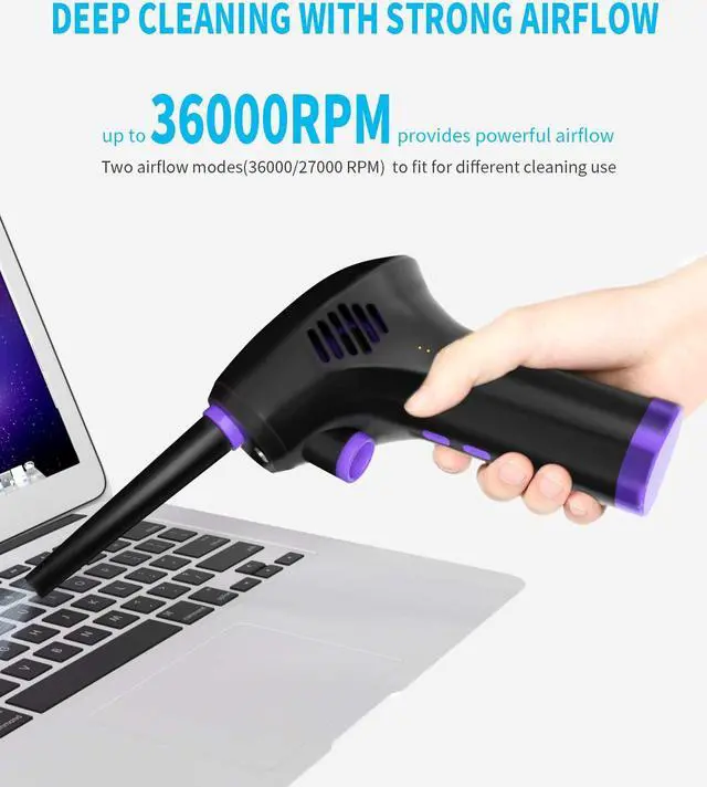 Alt view image 7 of 7 - Air Duster, Aigrous Electric Wireless Air Duster Keyboard Clearer with 15000mAH Rechargeable Batter Powerful 36000RPM, Alternative to Compressed Air Can for Computers Cleaning, USB-C Fast Charging