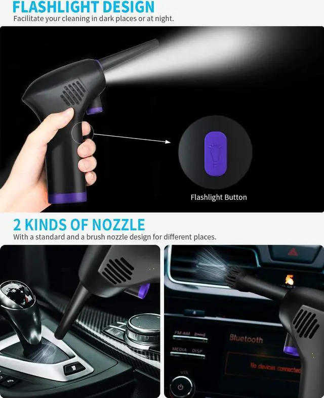 Alt view image 6 of 7 - Air Duster, Aigrous Electric Wireless Air Duster Keyboard Clearer with 15000mAH Rechargeable Batter Powerful 36000RPM, Alternative to Compressed Air Can for Computers Cleaning, USB-C Fast Charging
