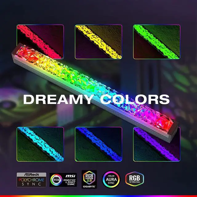 Alt view image 3 of 7 - 2-Pack Acrylic ARGB LED Strip for PC with 5V 3-pin ARGB LED and 4-pin Header, Compatible with Aura SYNC, Gigabyte RGB Fusion, MSI Mystic Light Sync(5.5inch)