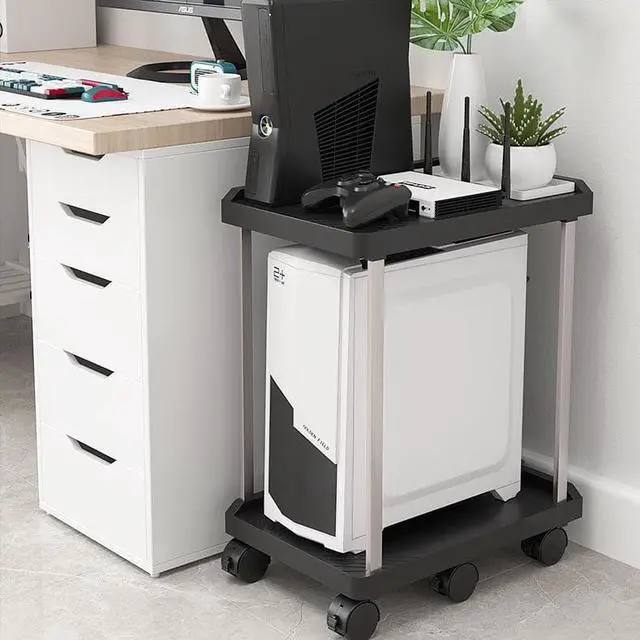 Alt view image 3 of 7 - Aigrous Computer Tower Stand, 2-Tier ATX-Case CPU Holder Cart Under Desk Mobile PC Laptop Standing Table Home Office Gaming Accessories w/ Rolling Wheels