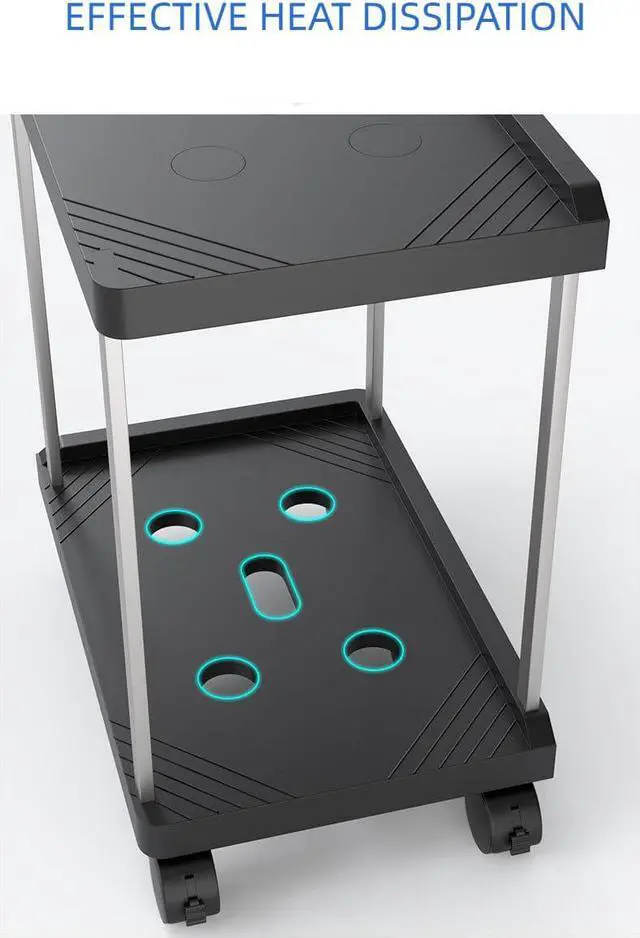 Alt view image 6 of 7 - Aigrous Computer Tower Stand, 2-Tier ATX-Case CPU Holder Cart Under Desk Mobile PC Laptop Standing Table Home Office Gaming Accessories w/ Rolling Wheels