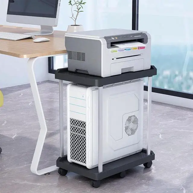 Alt view image 4 of 7 - Aigrous Computer Tower Stand, 2-Tier ATX-Case CPU Holder Cart Under Desk Mobile PC Laptop Standing Table Home Office Gaming Accessories w/ Rolling Wheels
