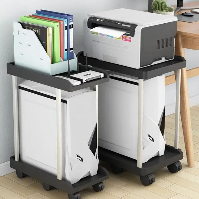 Alt view image 5 of 7 - Aigrous Computer Tower Stand, 2-Tier ATX-Case CPU Holder Cart Under Desk Mobile PC Laptop Standing Table Home Office Gaming Accessories w/ Rolling Wheels