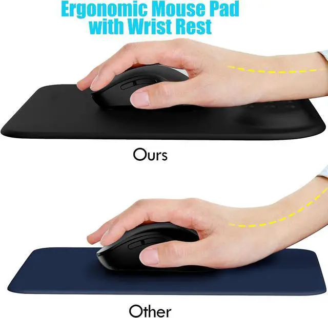 Alt view image 2 of 7 - Black Ergonomic Mouse Pad with Wrist Rest Support,Premium Memory Foam Cushioning for Pain Relief, Non-Slip PU Base for Stable Smooth Control - Perfect for Laptop, Computer, and Home Office