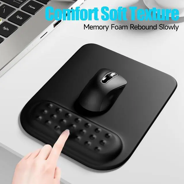 Alt view image 3 of 7 - Black Ergonomic Mouse Pad with Wrist Rest Support,Premium Memory Foam Cushioning for Pain Relief, Non-Slip PU Base for Stable Smooth Control - Perfect for Laptop, Computer, and Home Office