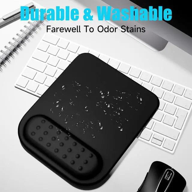 Alt view image 7 of 7 - Black Ergonomic Mouse Pad with Wrist Rest Support,Premium Memory Foam Cushioning for Pain Relief, Non-Slip PU Base for Stable Smooth Control - Perfect for Laptop, Computer, and Home Office