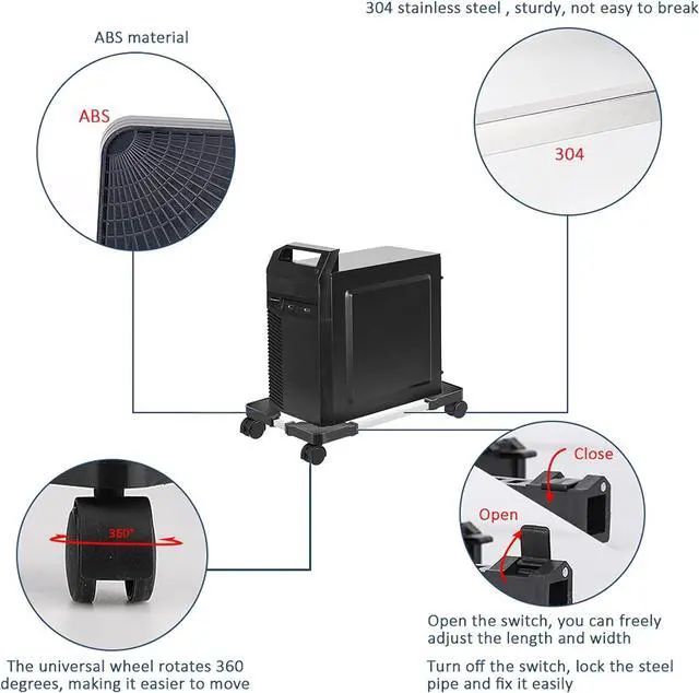 Alt view image 4 of 7 - Aigrous Mobile CPU Stand Adjustable Computer Tower Stand with 4 Caster Wheels Fits Most PC