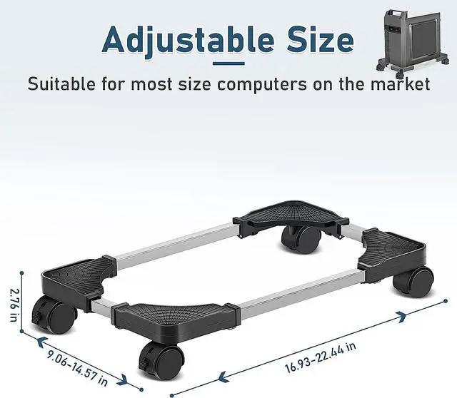 Alt view image 2 of 7 - Aigrous Mobile CPU Stand Adjustable Computer Tower Stand with 4 Caster Wheels Fits Most PC